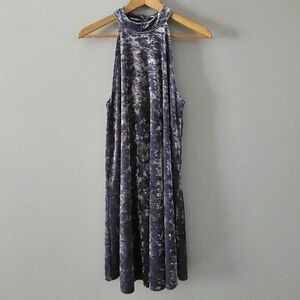 AUDREY 3+1 Crushed Velvet High-Neck Sleeveless Swing Mini Dress Size L